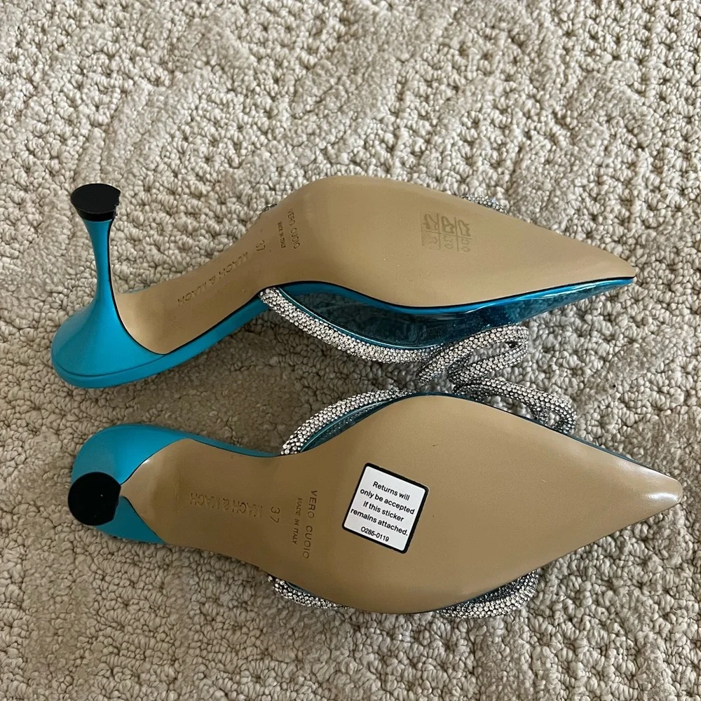 Mach & Mach double bow crystal embellished pvc pumps. Size 7. Blue. New - Picture 5 of 6